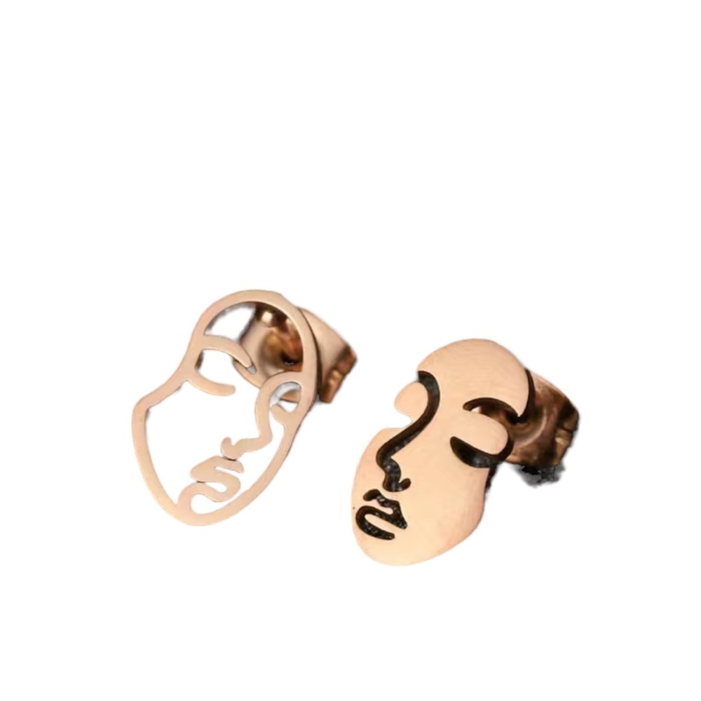 Rose Gold Stainless Steel Cut Metal Face Design Stud Earrings